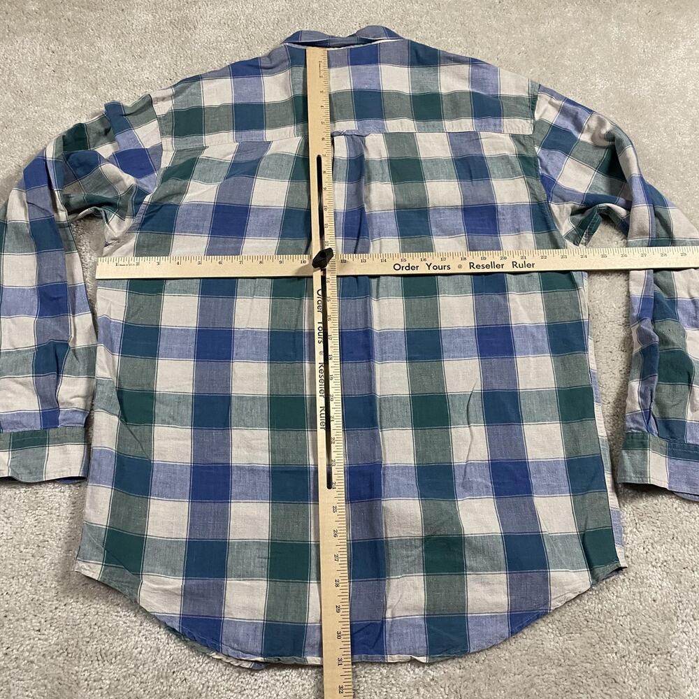 VTG Eddie Bauer Shirt Mens L Blue Green Plaid Linen Button Down 90s Summer - Picture 4 of 7